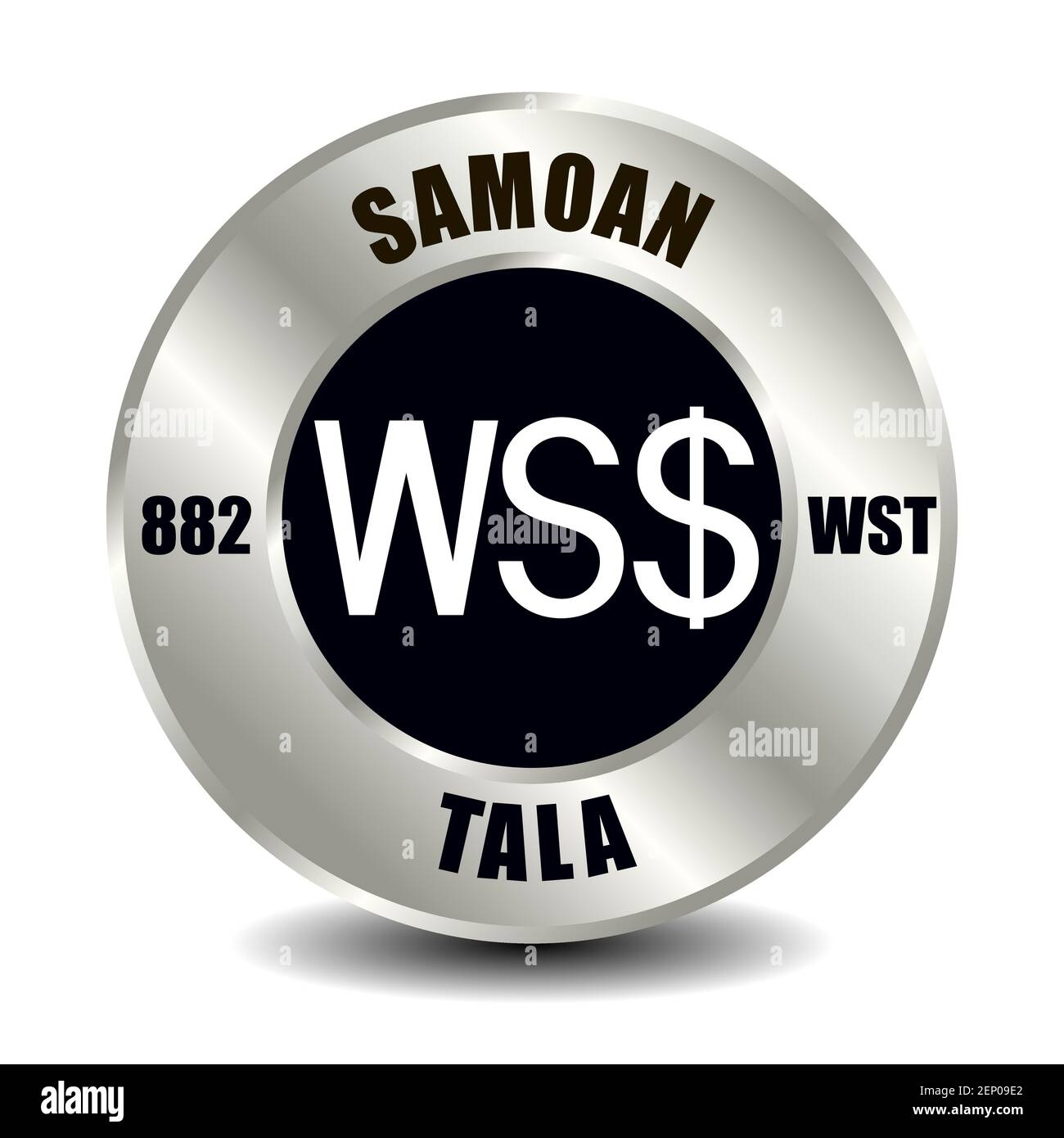 Samoa moneta icona isolato su moneta d'argento rotonda. Simbolo vettoriale della valuta con codice ISO internazionale e abbreviazione Illustrazione Vettoriale