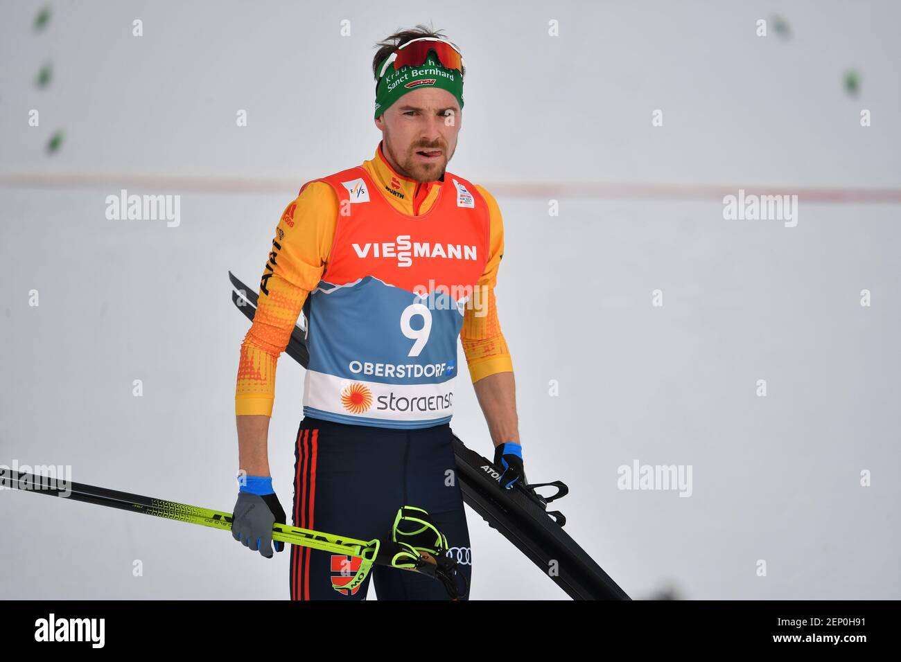 Oberstdorf, Germania. 26 Feb 2021. Fabian RIESSLE (GER) alla fine, azione, immagine singola, singolo motivo, mezza figura, mezza cifra. Nordic Combined Individual Competition 10 km Nordic Combined NH Individual Gundersen 10 km. FIS Nordic World Ski Championships 2021 a Oberstdorf dal 22.02.-07.03.2021. | utilizzo in tutto il mondo credito: dpa/Alamy Live News Foto Stock