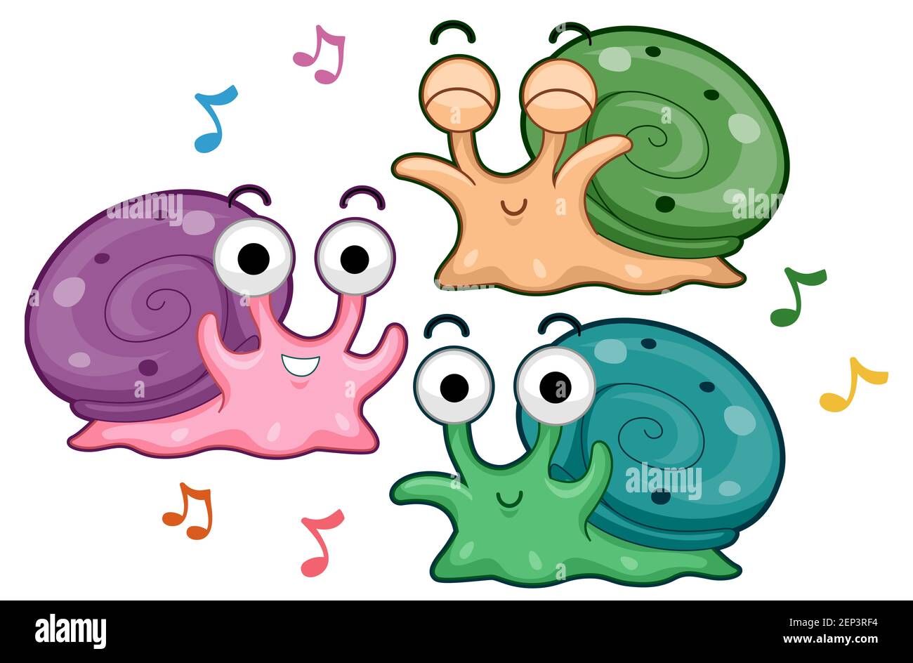 Illustrazione delle lumache Mascot che brileggia le armi e che balla alla musica Foto Stock
