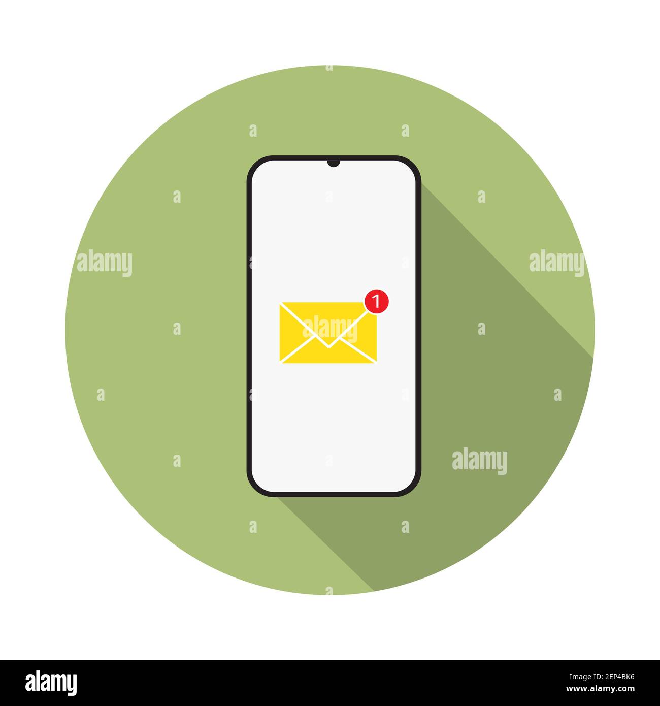 Icona di notifica del messaggio o dell'e-mail su un vettore di sfondo bianco. Foto Stock