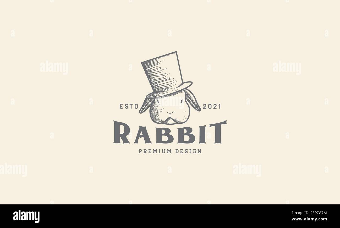 capo coniglio con cappello magico vintage logo disegno vettore icona illustrazione grafica del simbolo Illustrazione Vettoriale