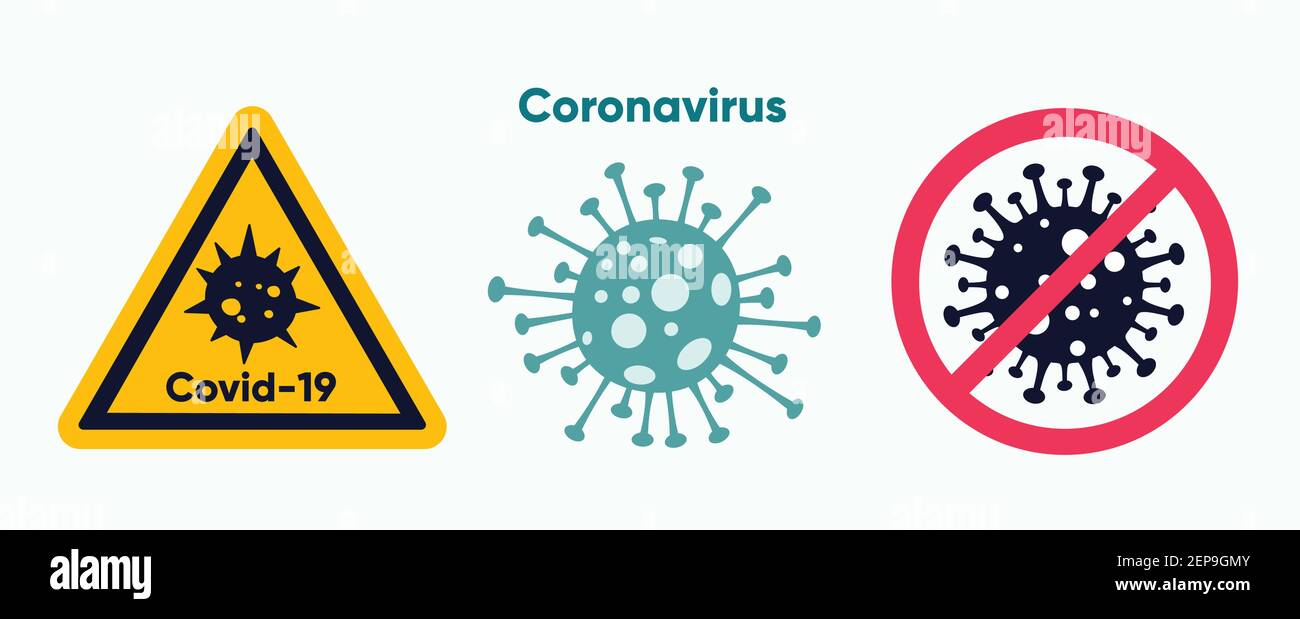 Segnali di arresto e di allarme del coronavirus. Insieme di icone concettuali di Vector Covid-19 Illustrazione Vettoriale