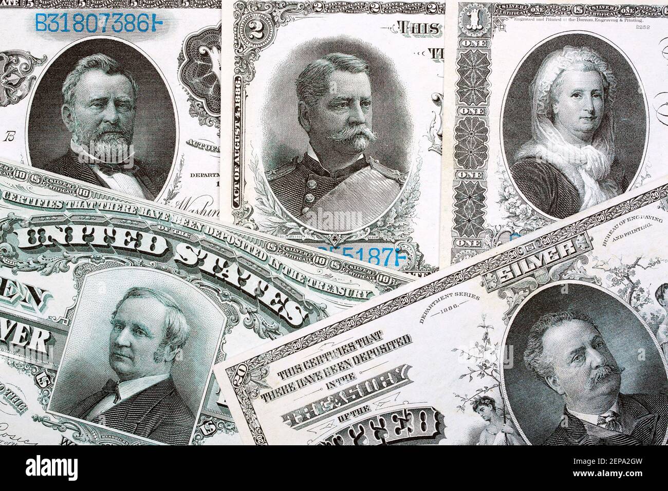 Certificati d'argento - valuta americana emessa nel 1886 Foto Stock