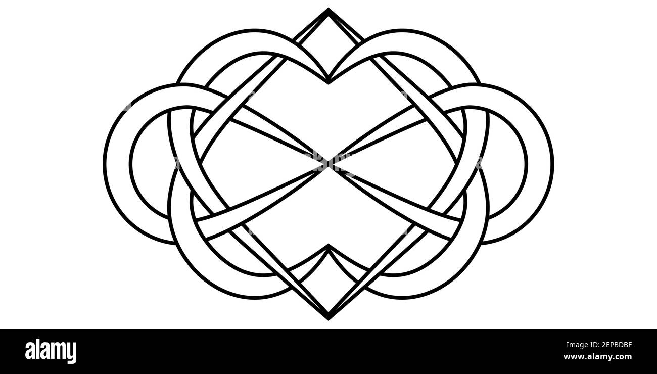 Nodo di cuori e segno infinito, segno vettoriale simbolo di amore infinito ed eterno Illustrazione Vettoriale