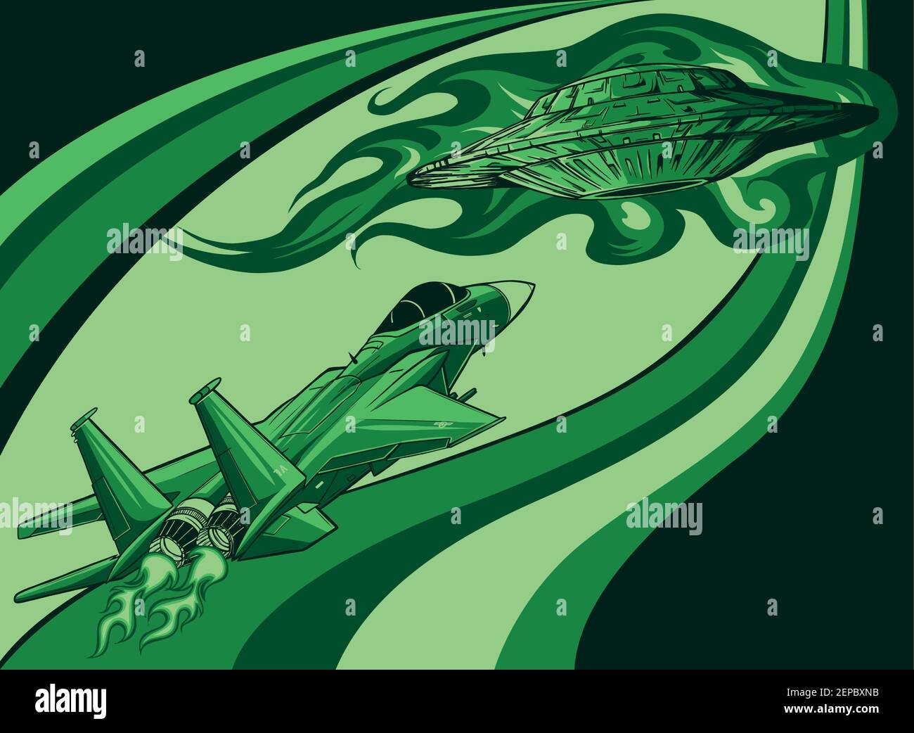 Battaglia star spazio da un ufo e aereo Illustrazione Vettoriale