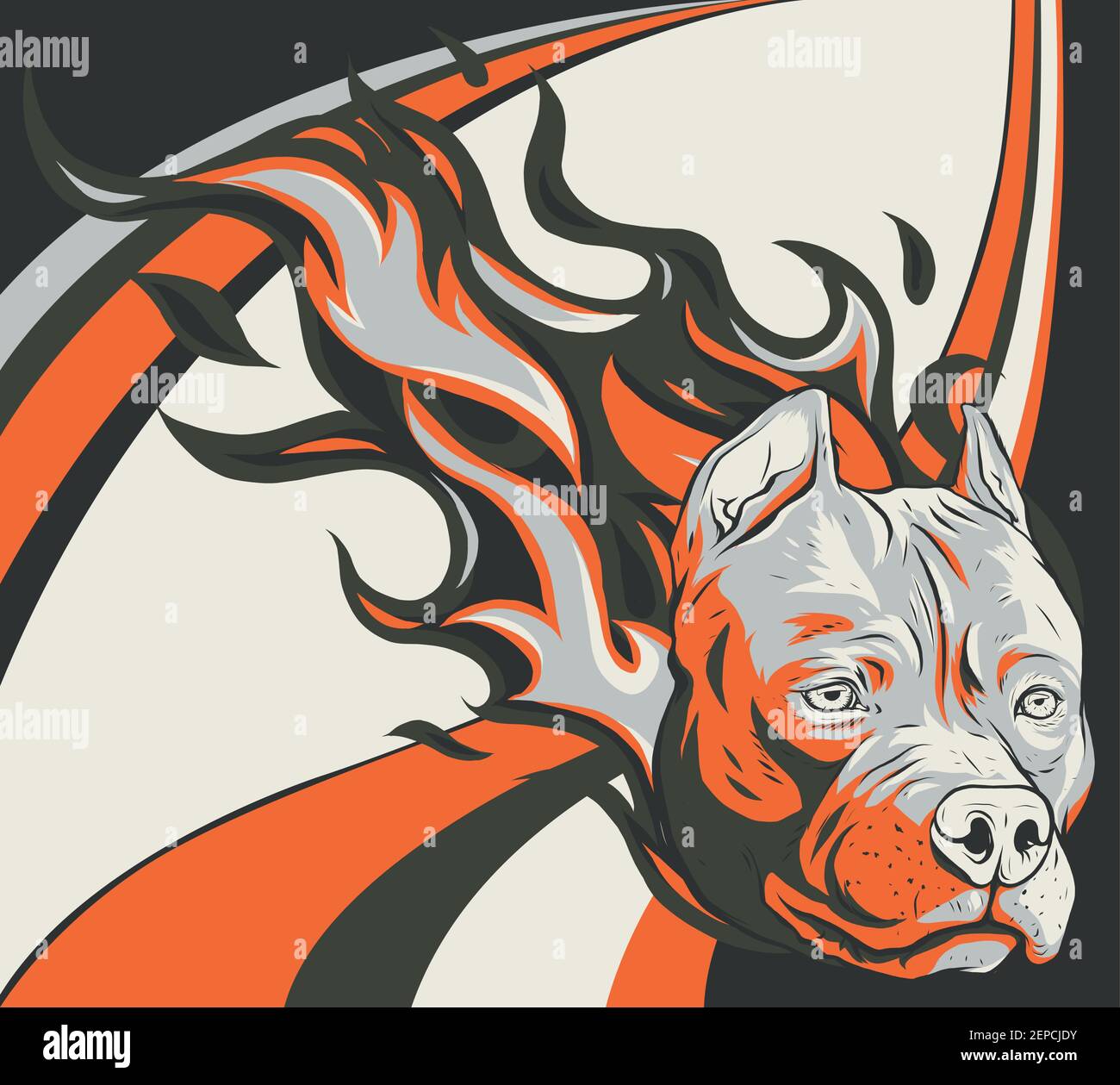 testa di pitbull cane con vettore fiamme Illustrazione Vettoriale