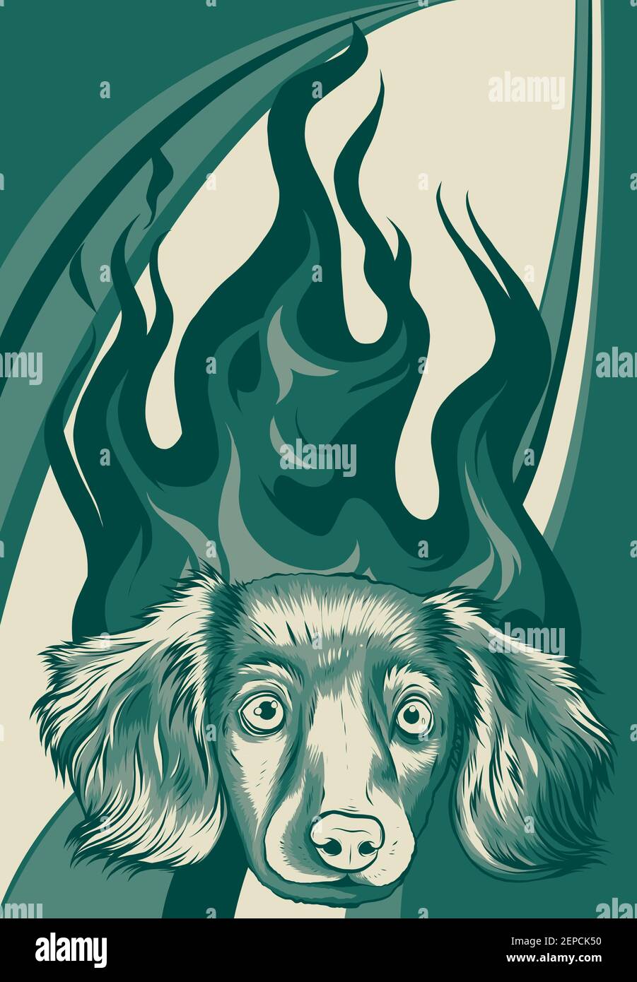 Puppy cane con ornamenti di fiamma illustrazione vettoriale Illustrazione Vettoriale