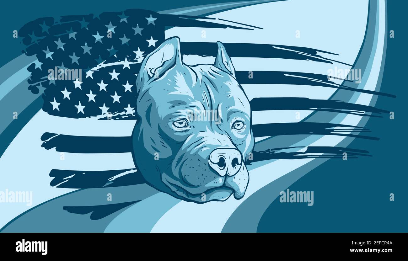 Testa di pitbull con illustrazione del vettore di bandiera americana Illustrazione Vettoriale