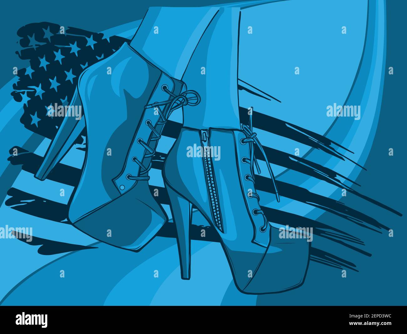 stivali vettoriali in gambe donna con bandiera americana illustrazione Illustrazione Vettoriale
