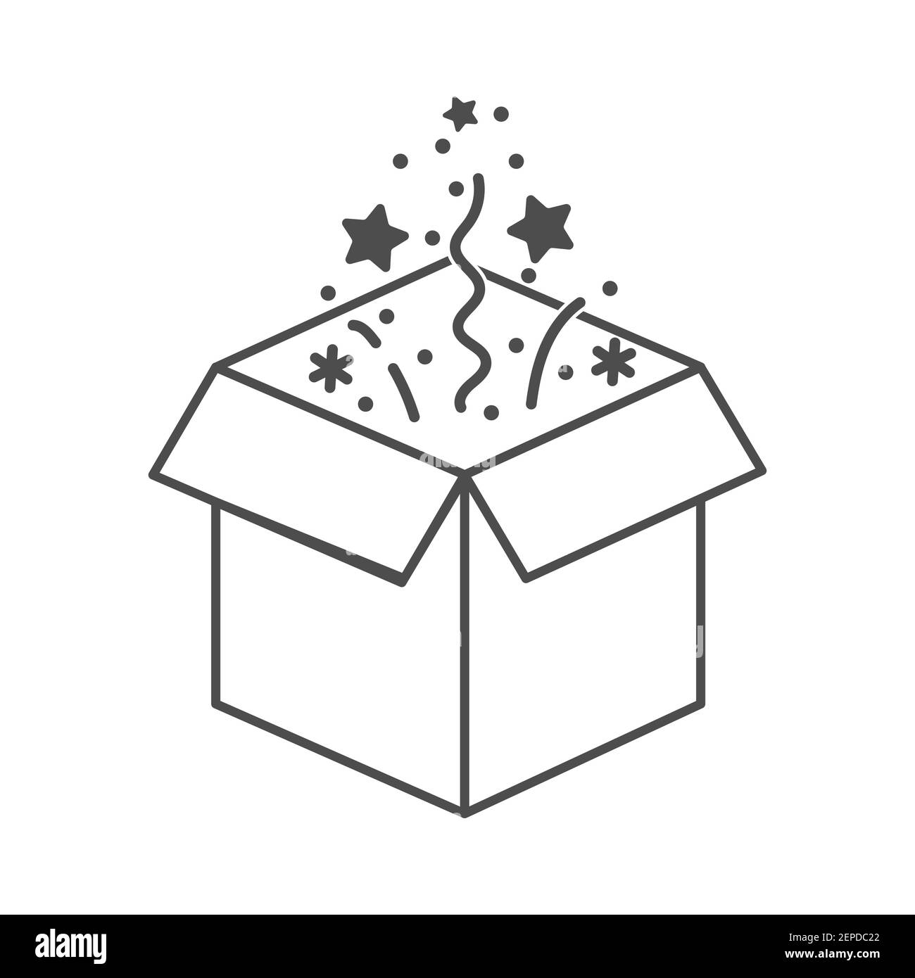 box con una sorpresa, un'illusione, o un fuochi d'artificio. Un poligono vuoto. Illustrazione vettoriale isolata su sfondo bianco. Stile piatto Illustrazione Vettoriale