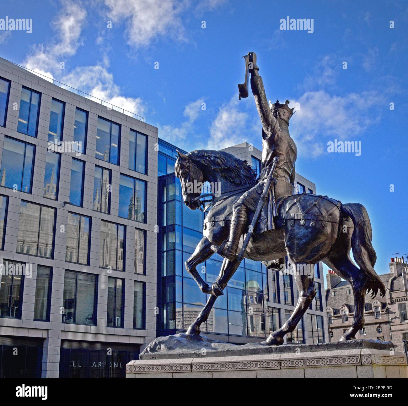 Robert la statua di Bruce in Marischal Square aberdeen Foto Stock