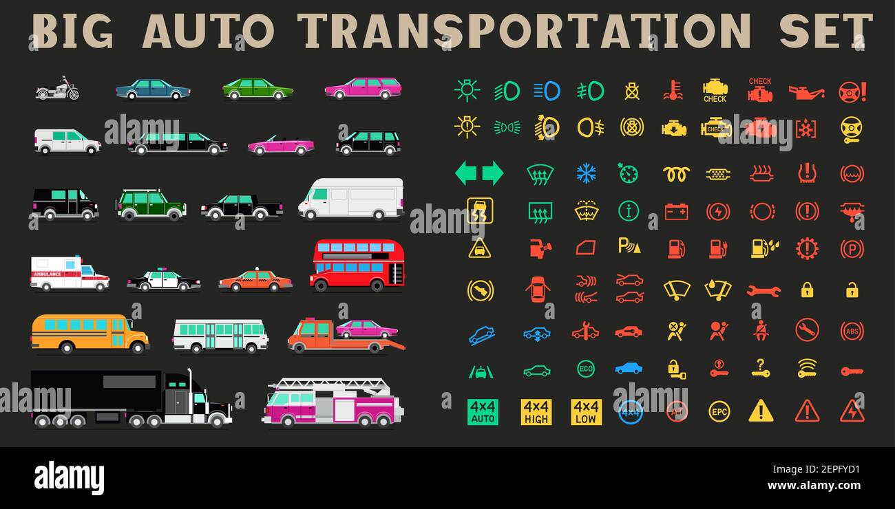 set di icone grandi per il trasporto automatico Illustrazione Vettoriale