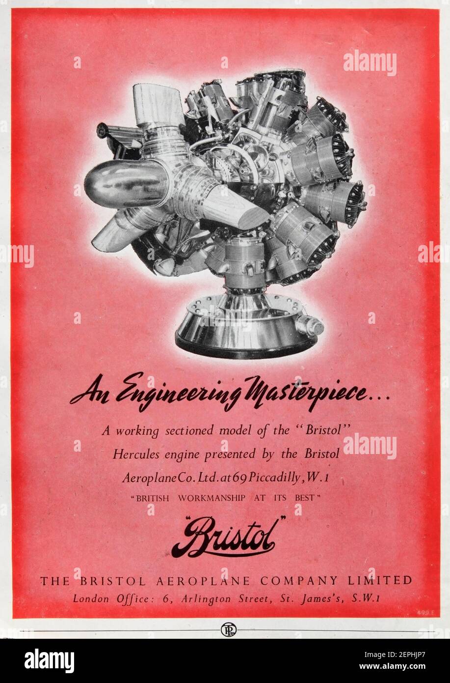 Pubblicità Vintage 1944 per il motore aerodinamico britannico Bristol Hercules. Foto Stock
