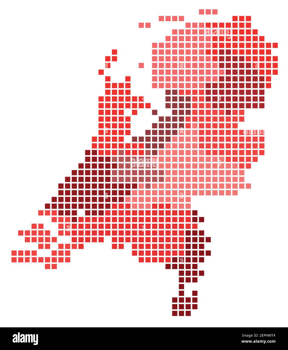 Mappa vettoriale in pixel quadrati delle regioni e delle aree amministrative olandesi di colore rosso Illustrazione Vettoriale