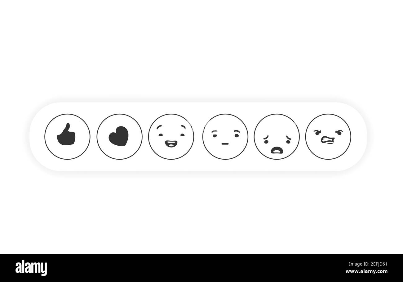 Collezione monocromatica di umore di base. Nero come con cuore e allegro emoticon con calma. Illustrazione Vettoriale