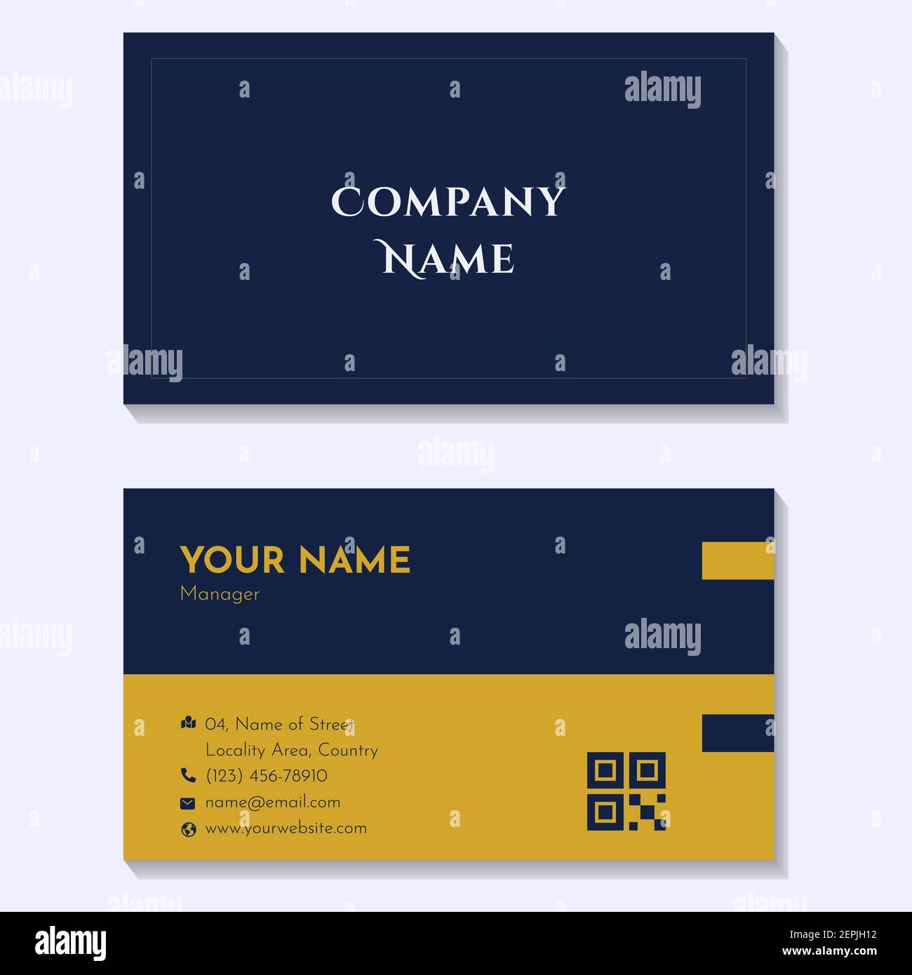 Semplice colore professionale minimalista orizzontale in blu scuro e giallo per cancelleria per ufficio e uso aziendale Illustrazione Vettoriale