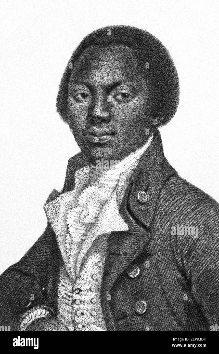 Olaudah Equiano. Ritratto dello scrittore e abolizionista conosciuto per la maggior parte della sua vita come Gustavus vassa (c.. 1745-1797), derivato da un'incisione sul frontespizio della sua autobiografia. Foto Stock