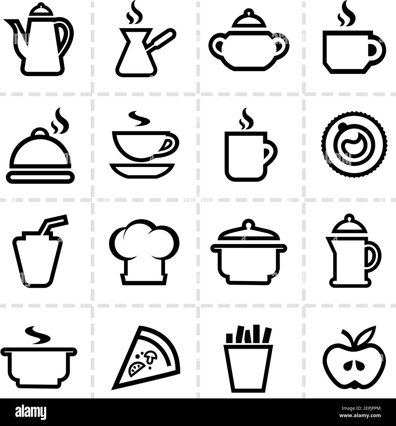 insieme di icone semplici per il contorno di cibo e cucina Illustrazione Vettoriale