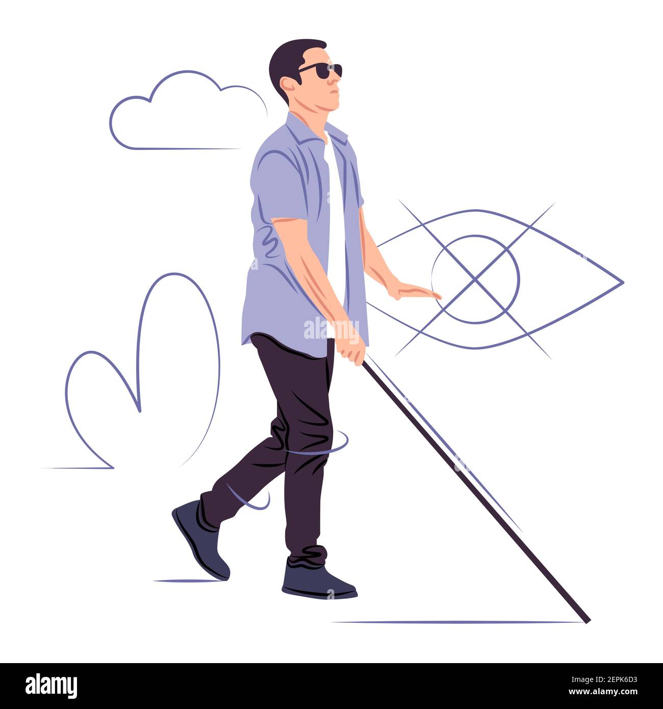 Uomo cieco vettoriale in ombra di linee acute stile Illustrazione Vettoriale