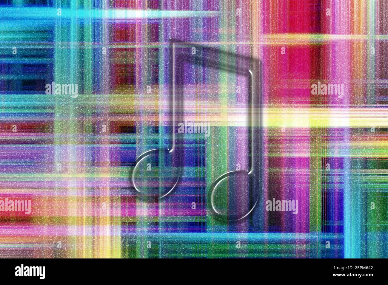 Simbolo dell'ottava nota trasmesso via IR, sottofondo musicale, sfondo colorato a scacchi Foto Stock