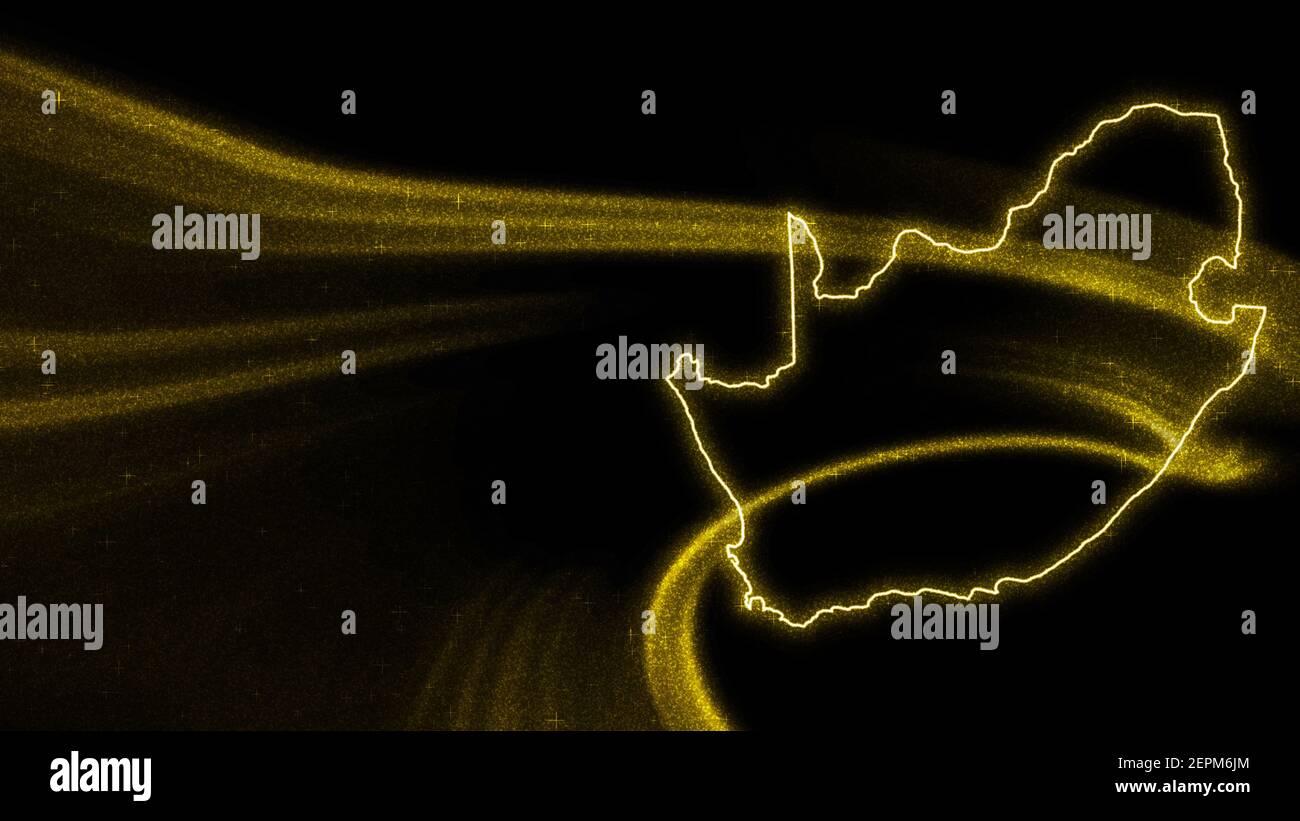 Mappa del Sud Africa, mappa con glitter oro su sfondo scuro Foto Stock