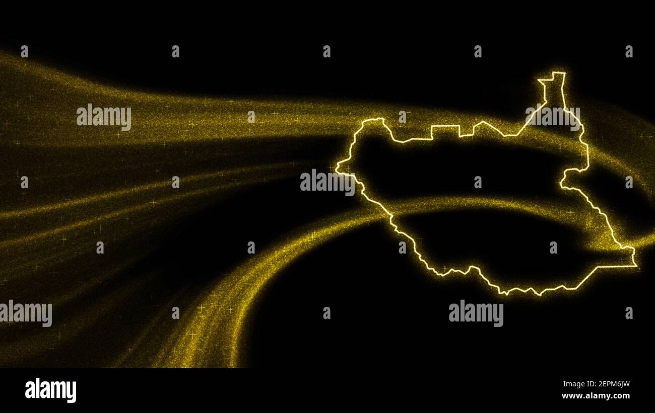 Mappa del Sudan del Sud, mappa con glitter oro su sfondo scuro Foto Stock