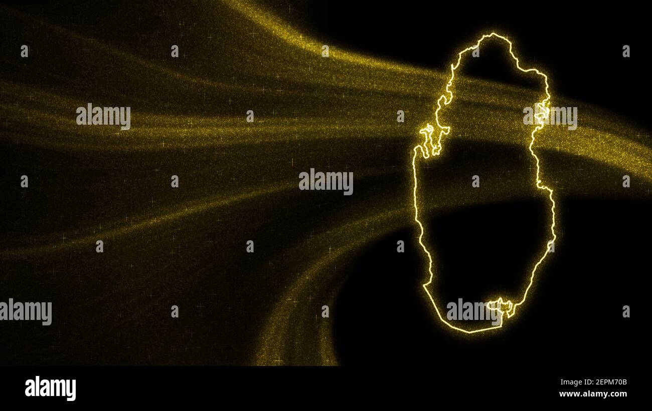 Mappa di Qatar, mappa glitter oro su sfondo scuro Foto Stock