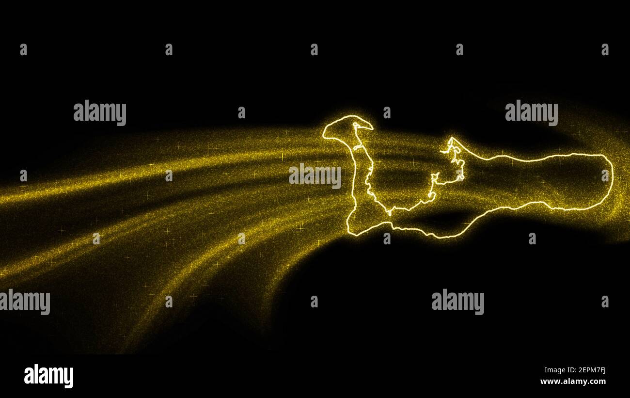 Mappa delle Isole Cayman, mappa con glitter oro su sfondo scuro Foto Stock