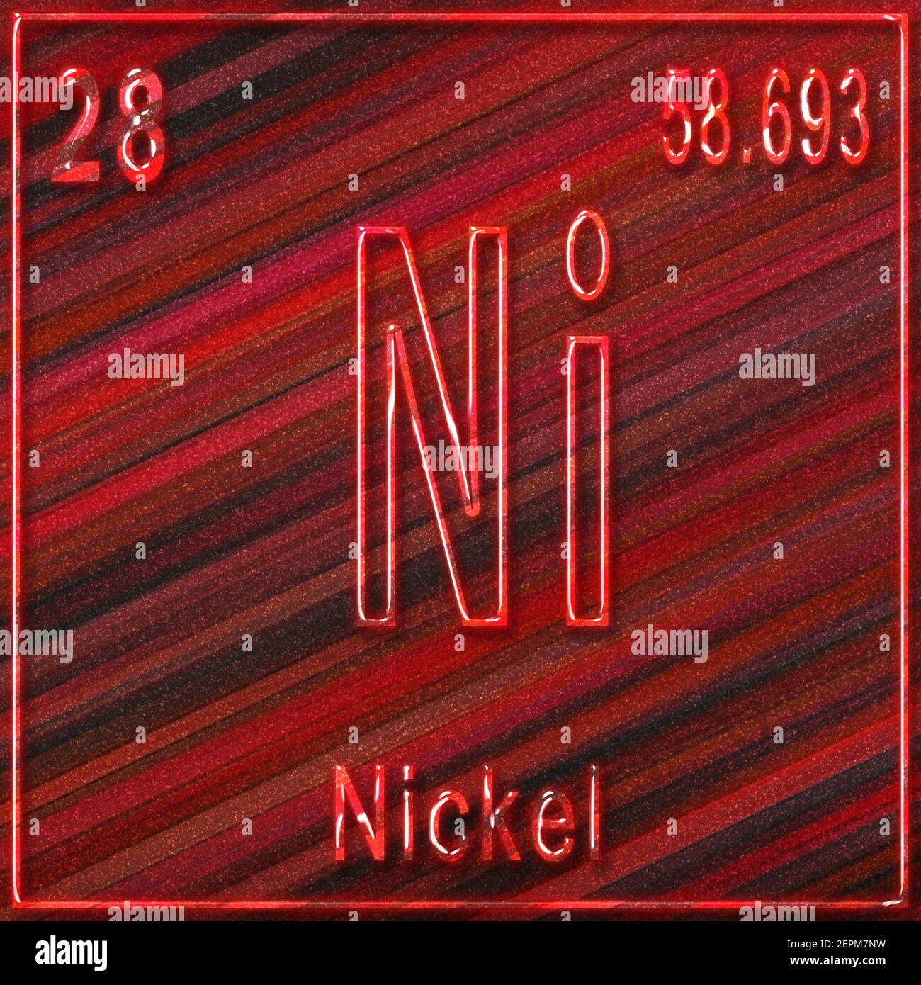 Elemento chimico in nichel, segno con numero atomico e peso atomico, elemento Tavola periodica