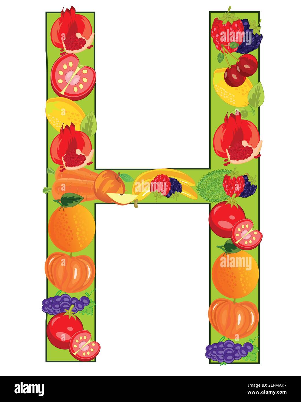 Lettera decorativa H inglese dell'alfabeto nel modo di frutta e verdura Illustrazione Vettoriale