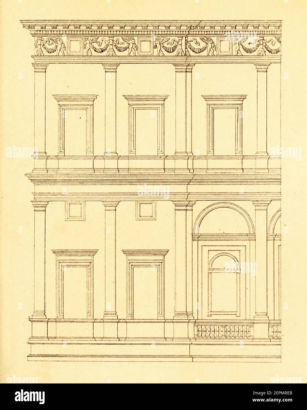 Incisione ottocentesca di Palazzo Farnese a Roma. Illustrazione pubblicata in vergleichende Architektonische Formenlehre di Carl Scholtze, Leipz Foto Stock