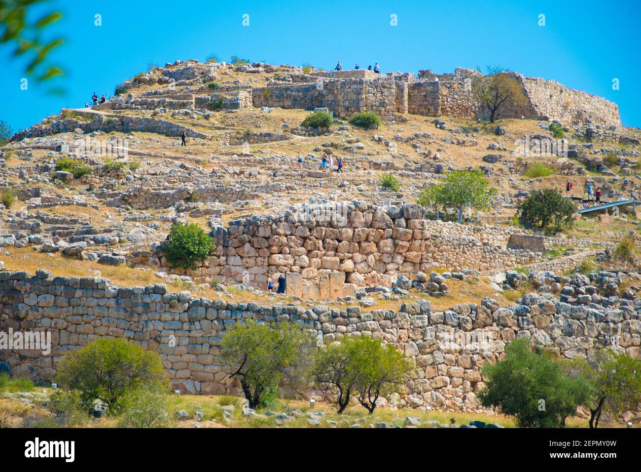 Τhe Acropoli micenea presso il sito archeologico di Micene nel Peloponneso, Grecia Foto Stock