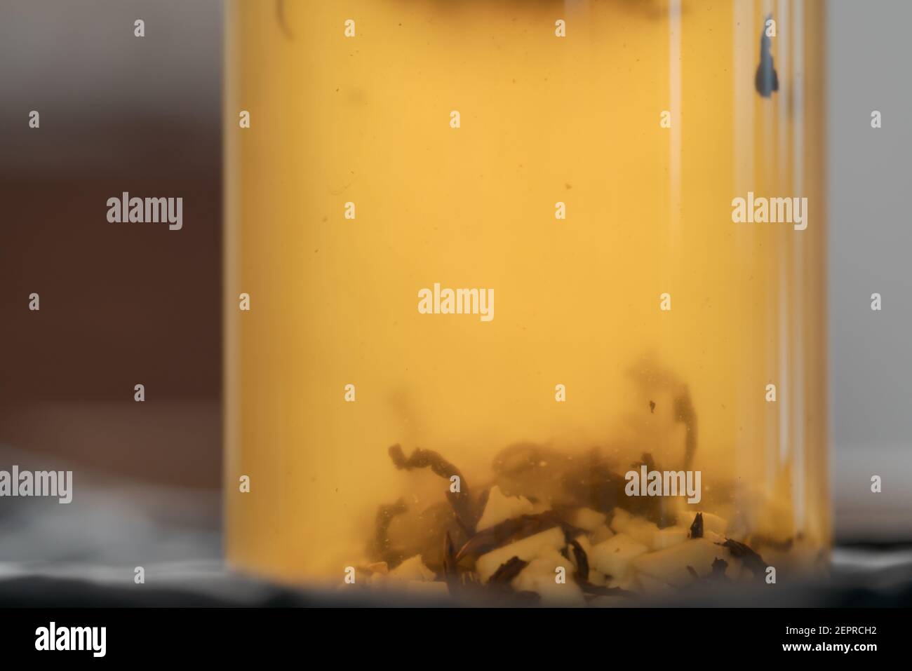 preparare il tè con lo zenzero nel bicchiere, a fuoco basso Foto Stock