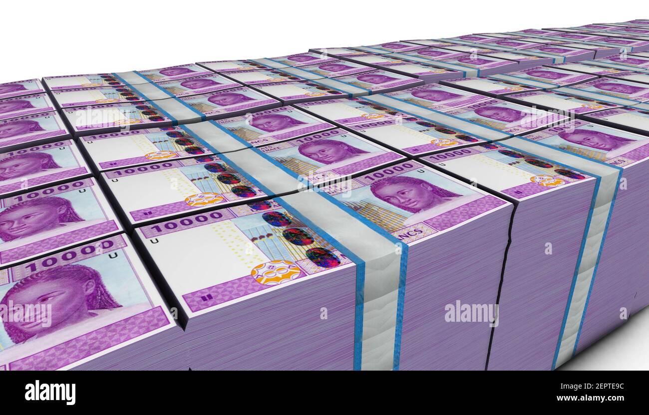Illustrazione in 3D di 10000 franchi CFA dell'Africa occidentale sfondo Foto Stock