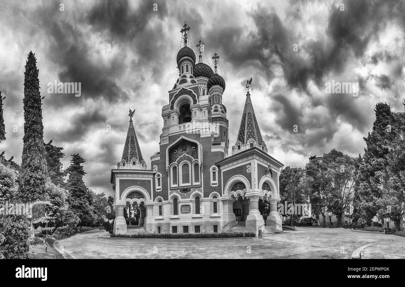 L'iconica Cattedrale Ortodossa di San Nicola, una delle principali attrazioni di Nizza, Costa Azzurra, Francia Foto Stock