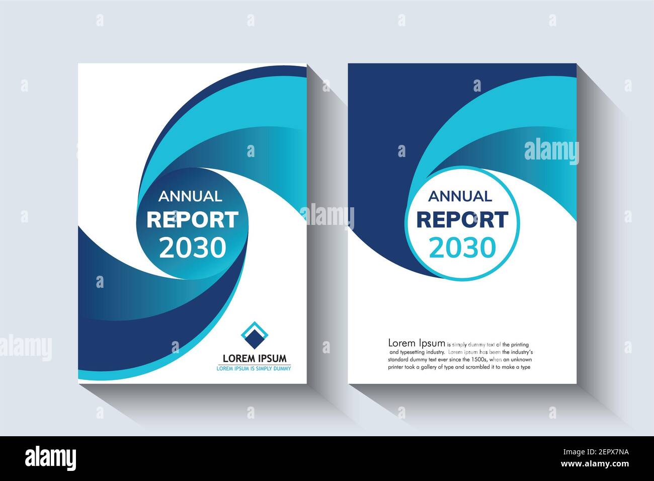 Modello di layout del rapporto annuale. Questo modello di rapporto annuale è perfetto per la pubblicazione di rapporti annuali professionali. Per uso multiuso Foto Stock