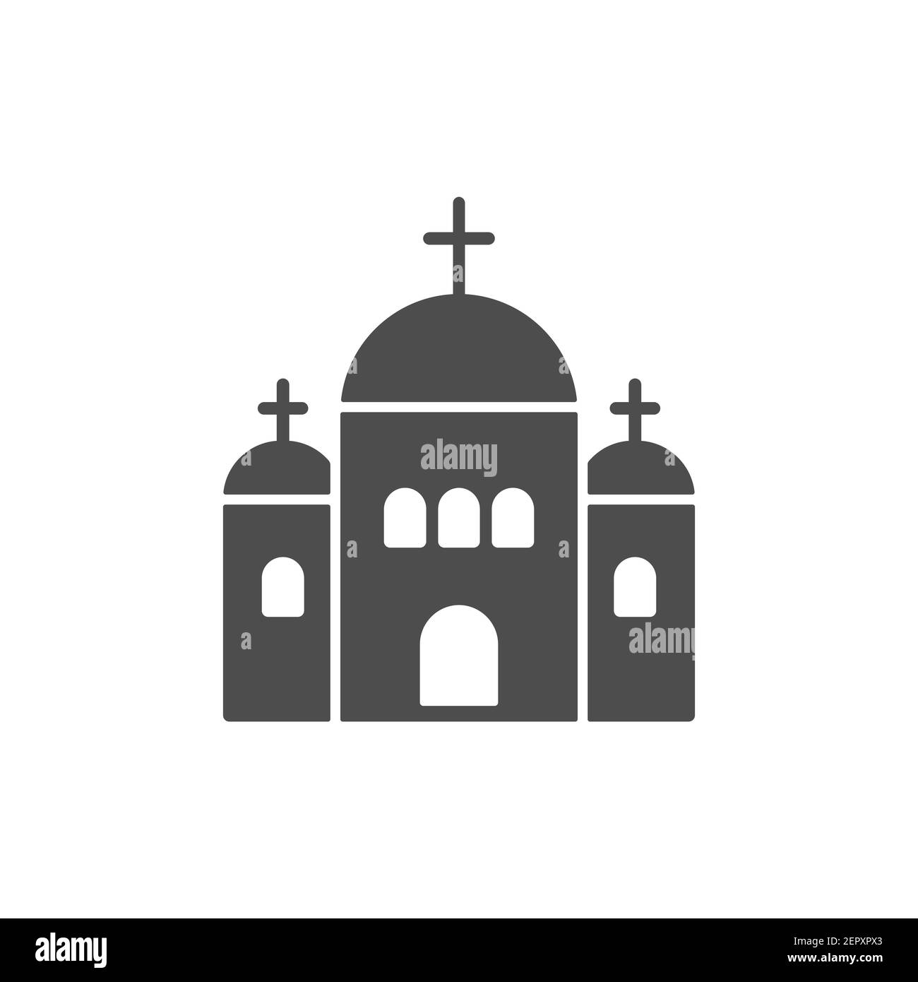 Icona della Chiesa. Simbolo della silhouette dell'edificio Holy Place. Simbolo nero del contorno della Chiesa. Vettore isolato su bianco. Illustrazione Vettoriale