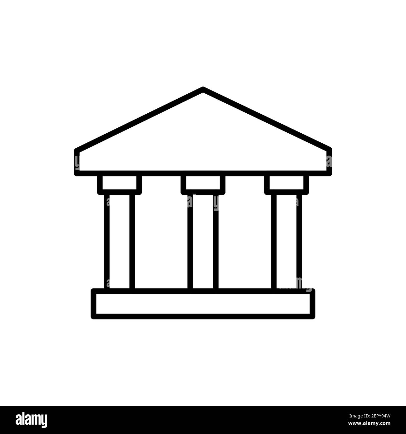 Icona della linea di banca. Segno lineare dell'università. Edificio con colonne simbolo di contorno. Vettore isolato su bianco Illustrazione Vettoriale