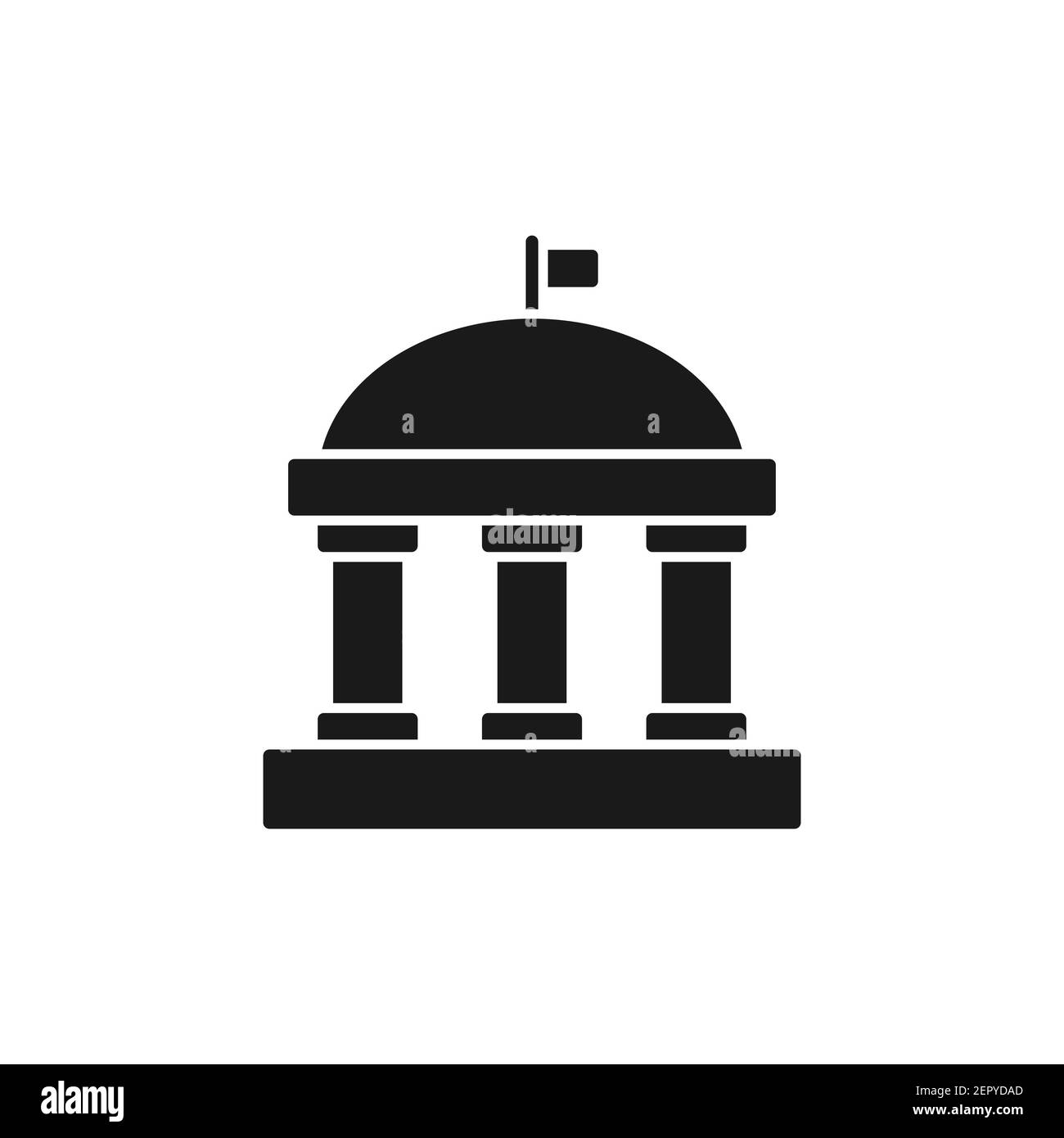 Icona Banca. Segno nero dell'università. Edificio storico con colonne simbolo di silhouette. Vettore isolato su bianco Illustrazione Vettoriale