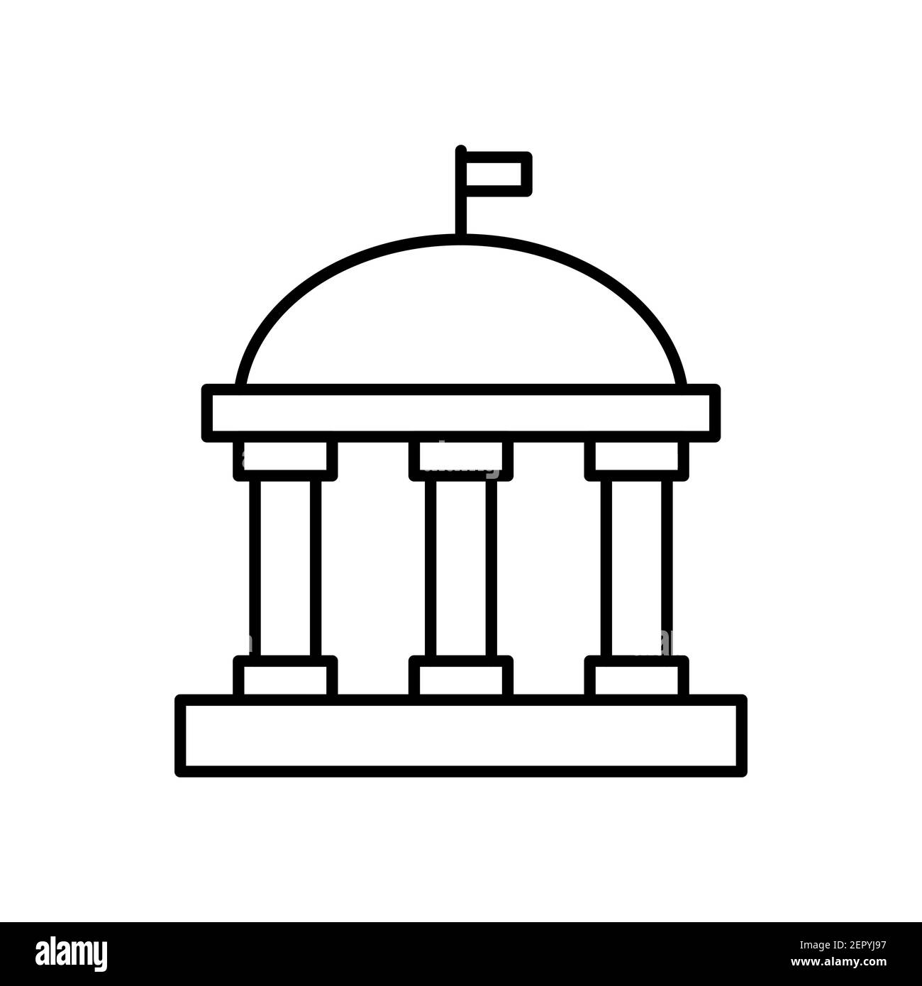 Icona della linea di banca. Segno lineare dell'università. Edificio con colonne simbolo di contorno. Vettore isolato su bianco Illustrazione Vettoriale