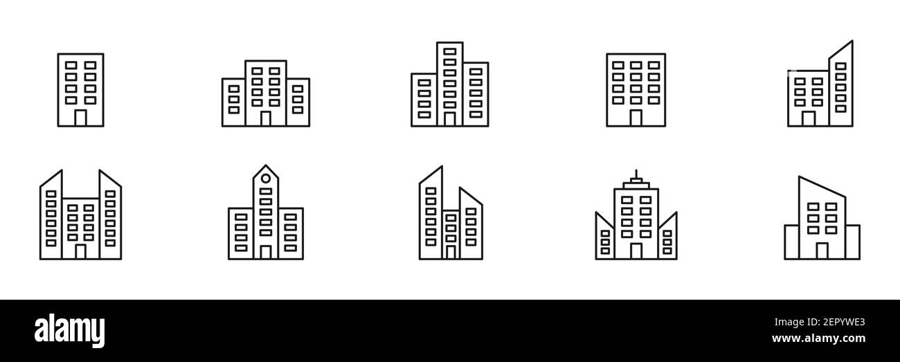 Icona del set di linee di costruzione. Gruppo di simboli lineari della casa. Home contorno segno raccolta. Vettore isolato su bianco Illustrazione Vettoriale