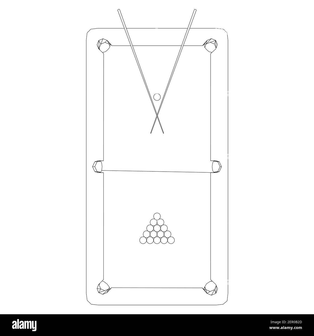 Contorno di un tavolo da biliardo con palle e spunti. Illustrazione vettoriale. Illustrazione Vettoriale