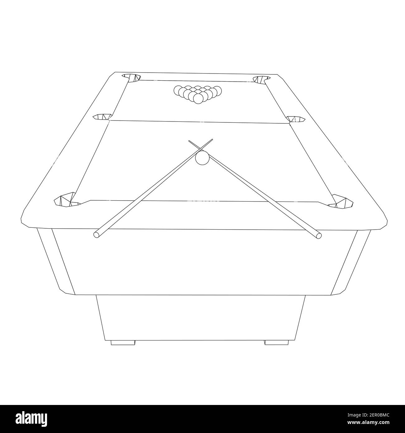 Contorno di un tavolo da biliardo con palle e spunti. Illustrazione vettoriale. Illustrazione Vettoriale