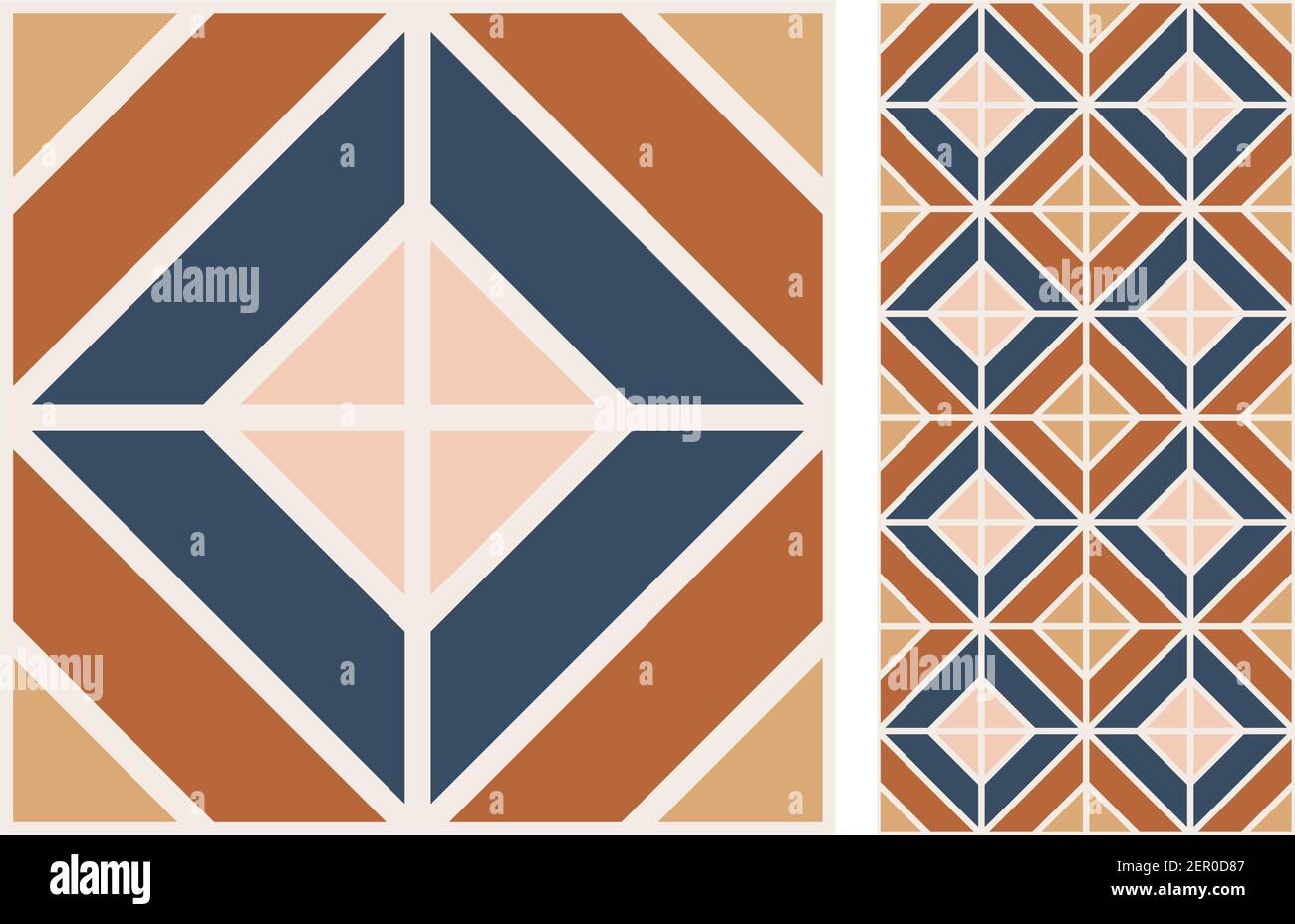 Set di piastrelle da pavimento in azulejo a motivi geometrici. Sfondo geometrico astratto. Illustrazione vettoriale, modello mediterraneo senza giunture. Piastrelle portoghesi azule Illustrazione Vettoriale