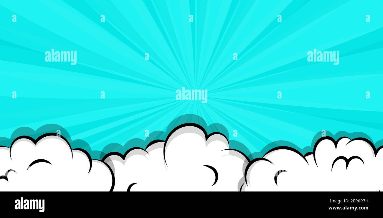 Fumetto fumetto fumetto bolla di discorso per il testo. Fumetto puff sfondo blu nuvola per il modello di testo. Pop art dialogo conversazione divertente fumo vapore. Fumetti Illustrazione Vettoriale