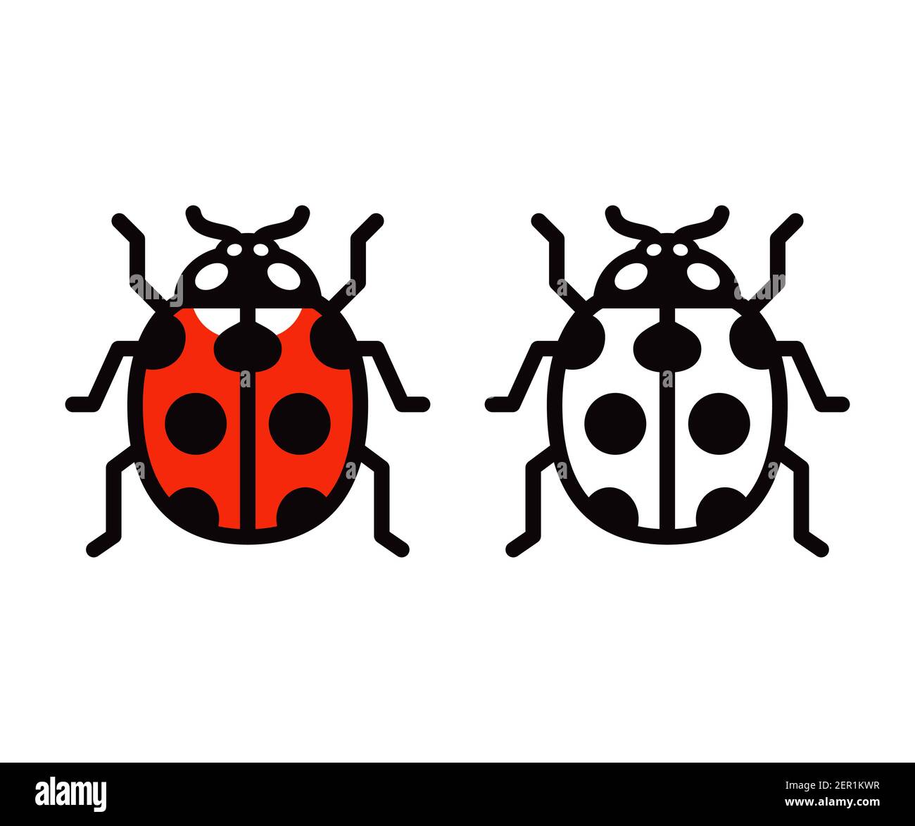 Icona o logo Ladybug vettoriale. Colore e simbolo in bianco e nero. Semplice illustrazione del design piatto. Illustrazione Vettoriale