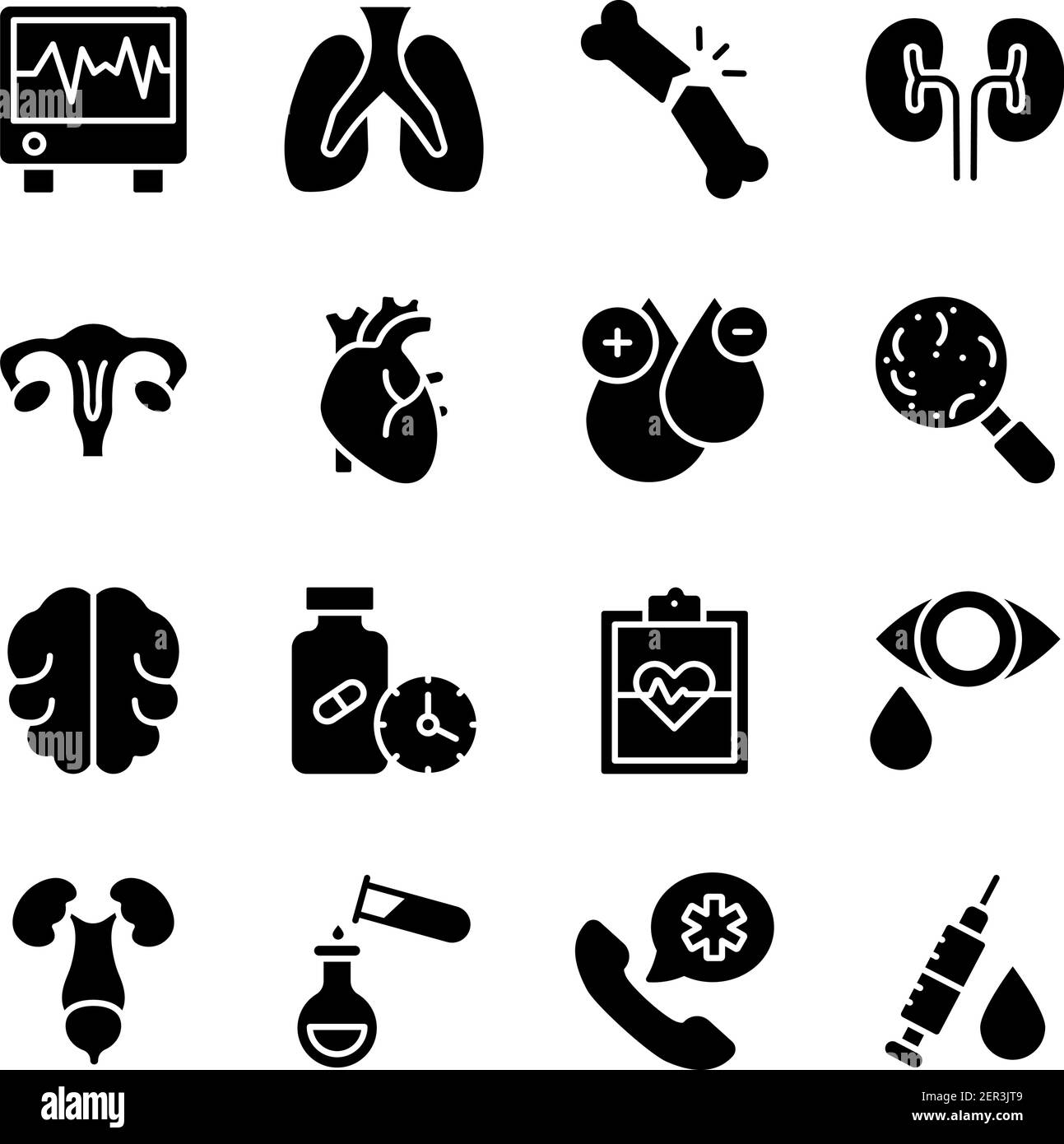 Confezione di icone solide per strumenti medici Illustrazione Vettoriale