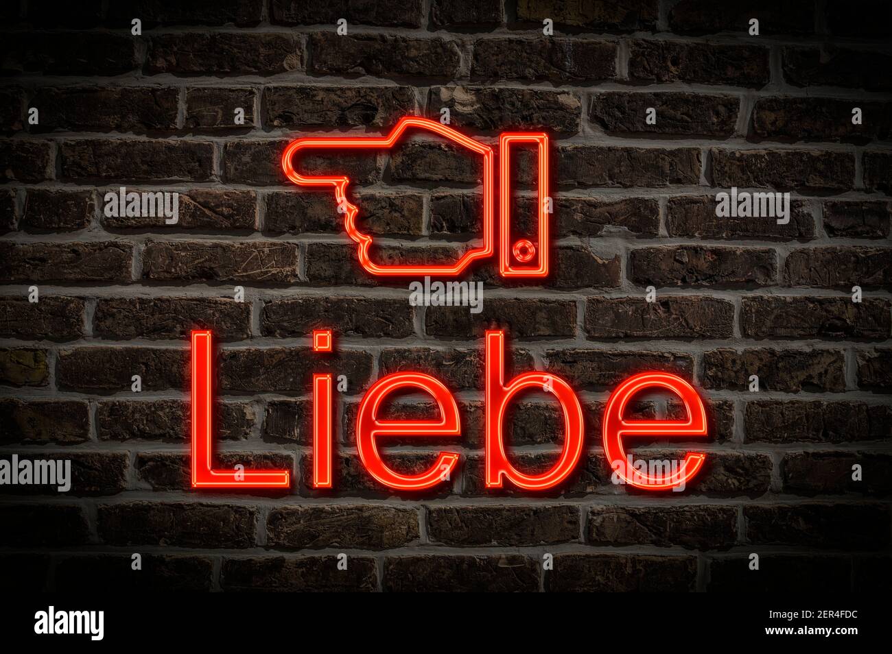 Foto di dettaglio di un cartello al neon su una parete con L'iscrizione Liebe (Amore) Foto Stock