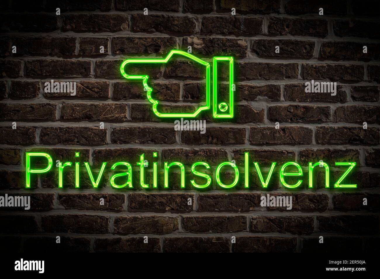 Foto di dettaglio di un cartello al neon su una parete con L'iscrizione Privatinsolvenz (Insolvenza privata) Foto Stock