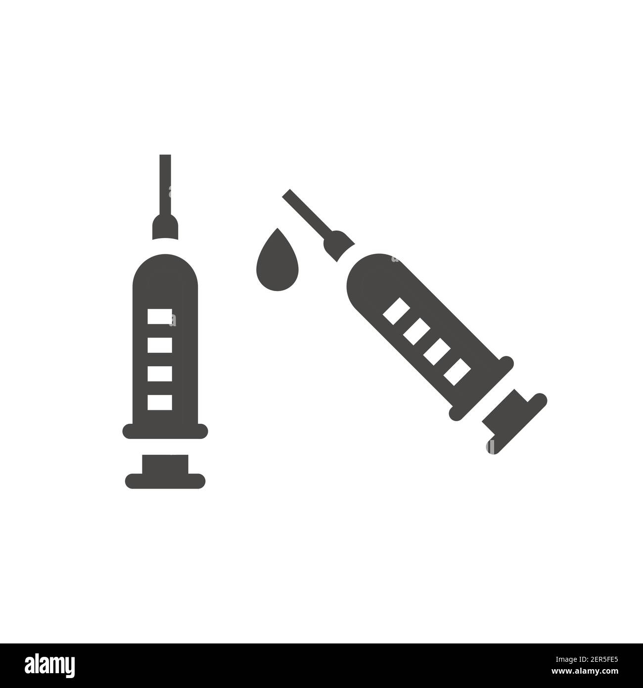 Siringa con goccia di sangue icona vettore nero. Simbolo di glifo per iniezione o vaccino. Illustrazione Vettoriale